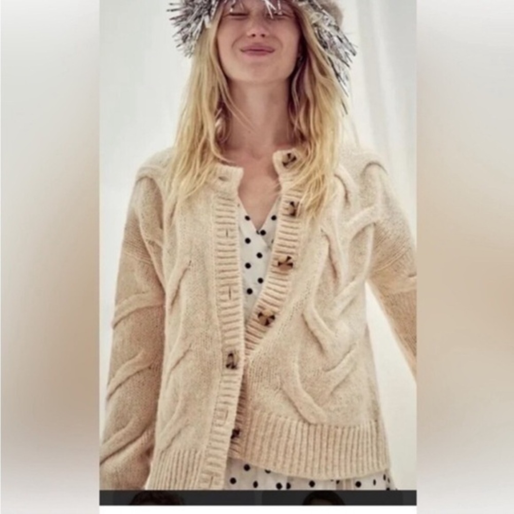 Madewell Sweater Cable Ashmont Oversized Cardigan in Cream